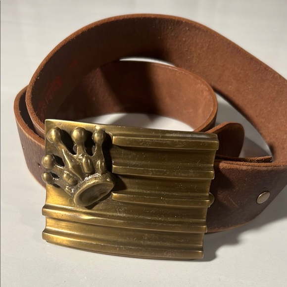 - King baby belt .Brown Leather Belt with Gold Brass Buckle